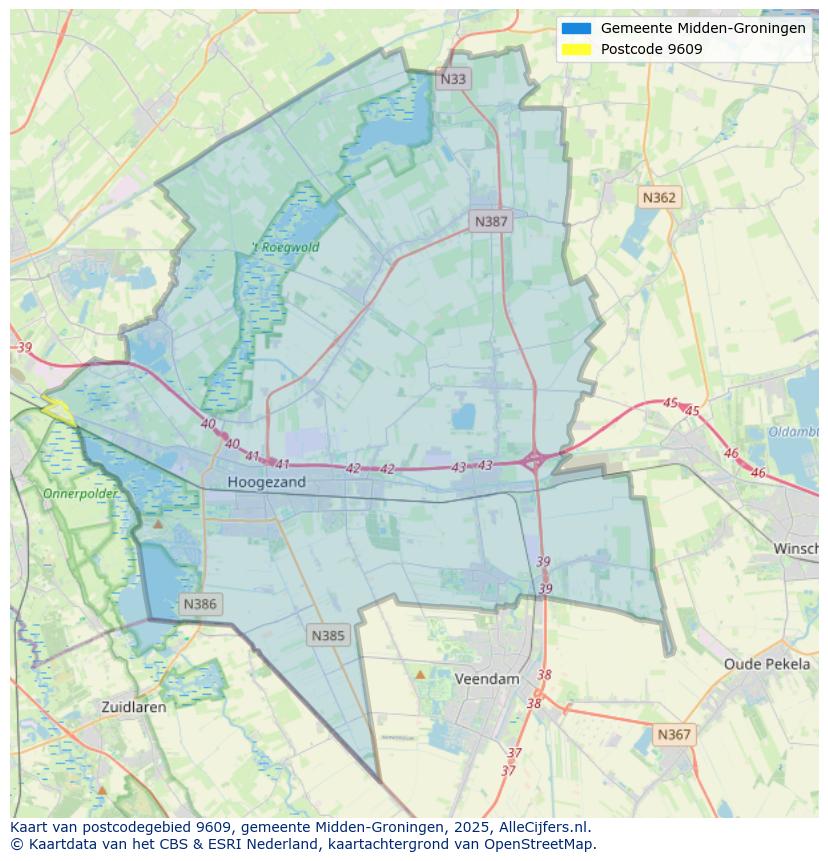 Afbeelding van het postcodegebied 9609 op de kaart.