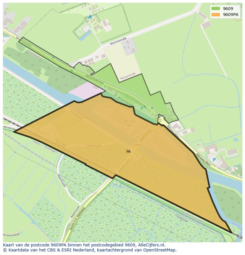 Afbeelding van het postcodegebied 9609 PA op de kaart.