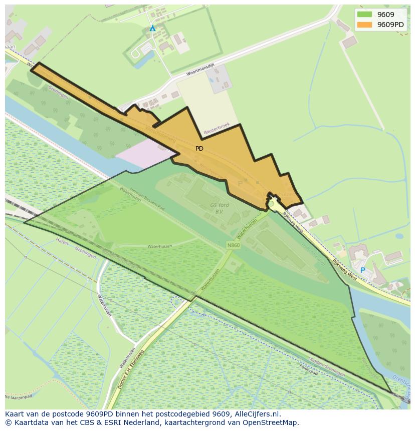 Afbeelding van het postcodegebied 9609 PD op de kaart.