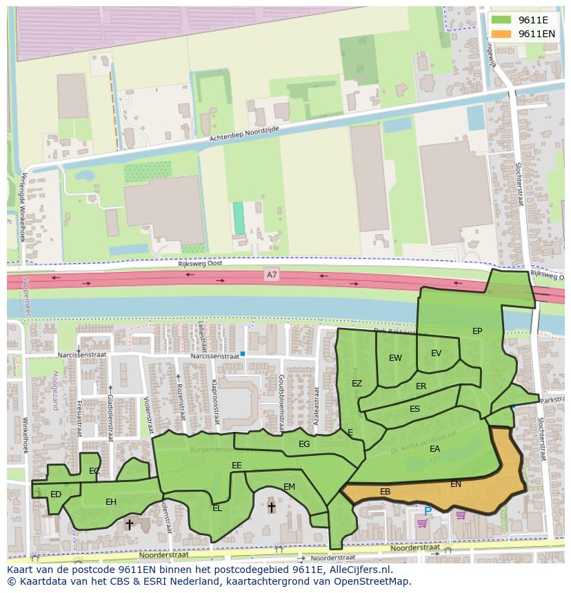 Afbeelding van het postcodegebied 9611 EN op de kaart.
