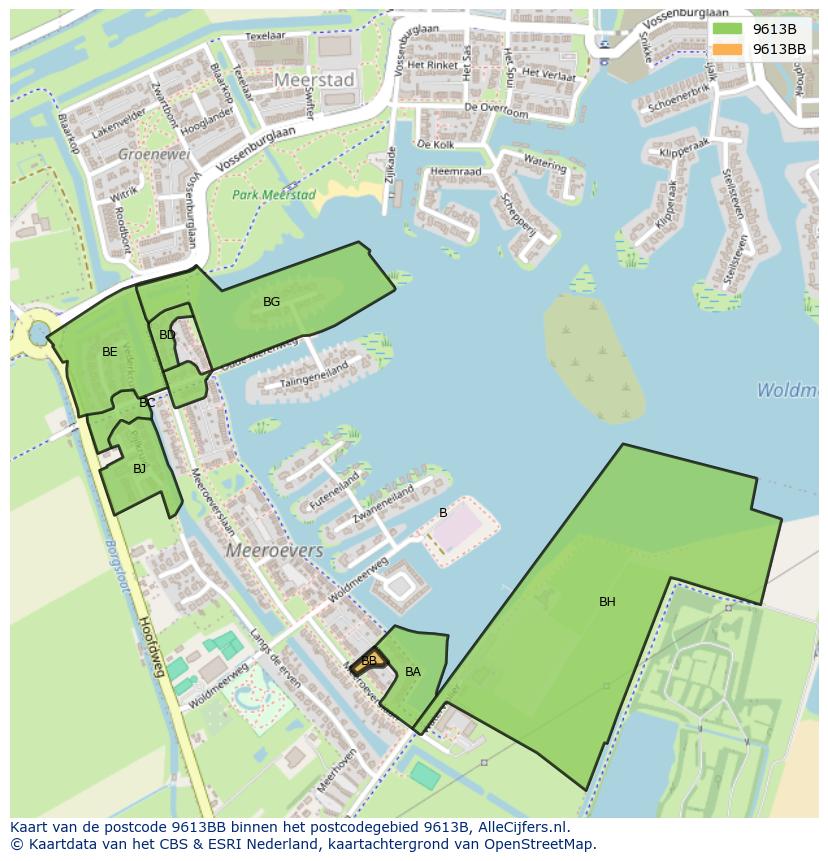 Afbeelding van het postcodegebied 9613 BB op de kaart.