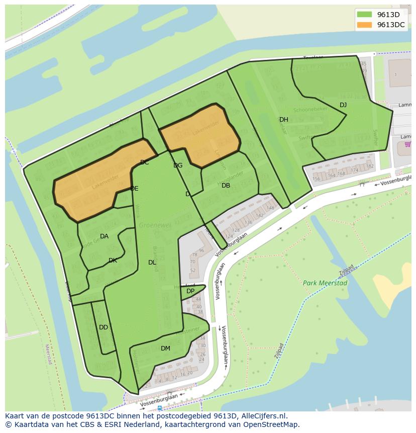 Afbeelding van het postcodegebied 9613 DC op de kaart.