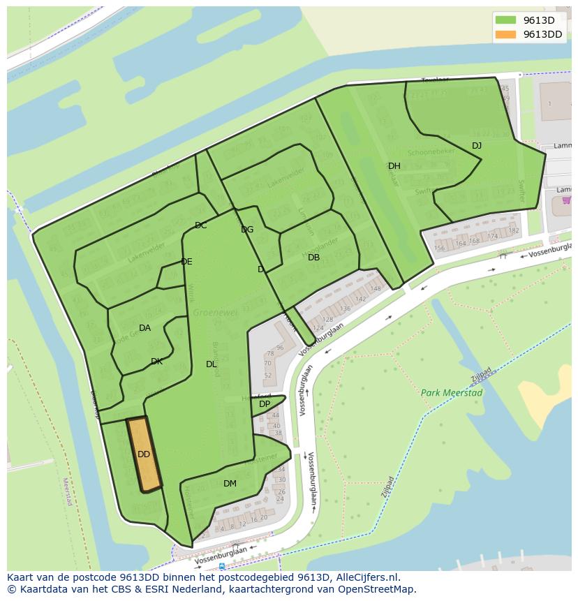 Afbeelding van het postcodegebied 9613 DD op de kaart.