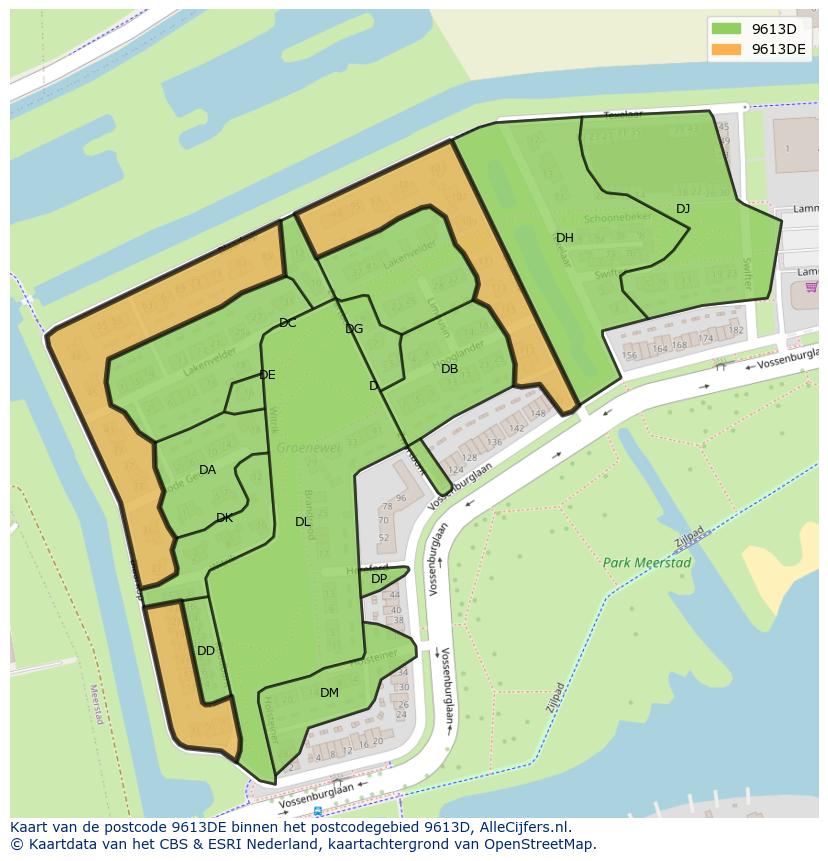 Afbeelding van het postcodegebied 9613 DE op de kaart.