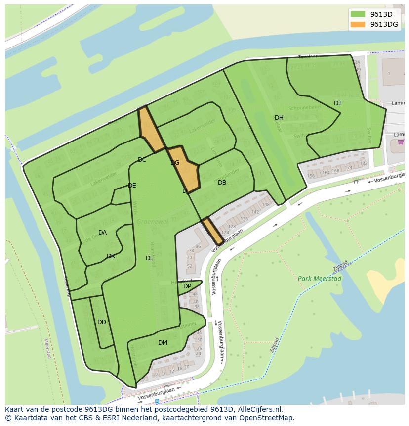 Afbeelding van het postcodegebied 9613 DG op de kaart.