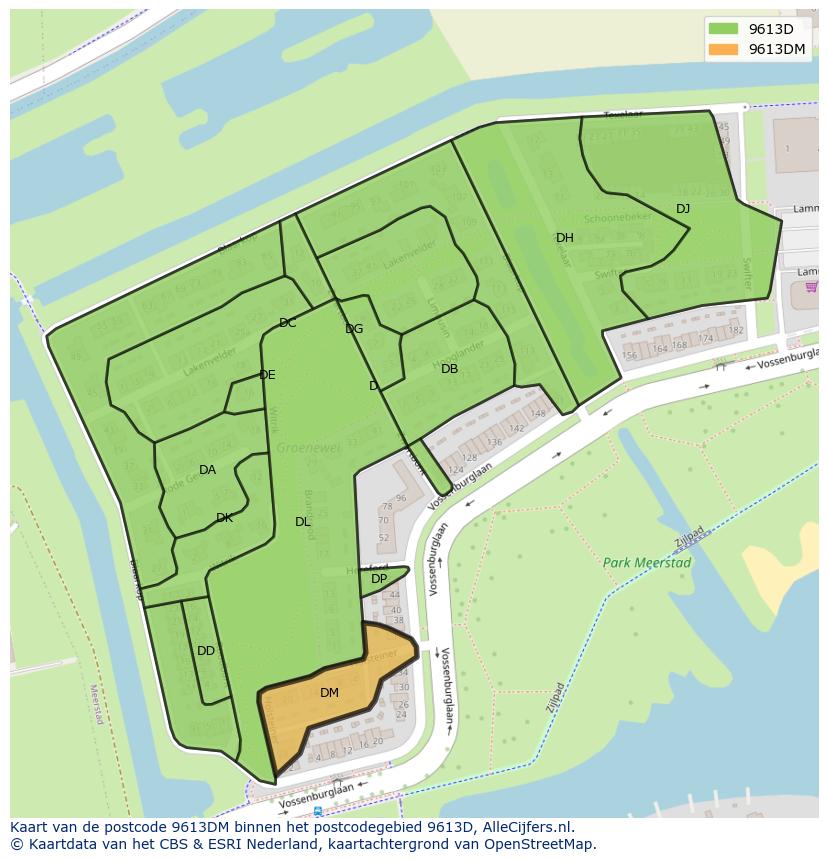 Afbeelding van het postcodegebied 9613 DM op de kaart.