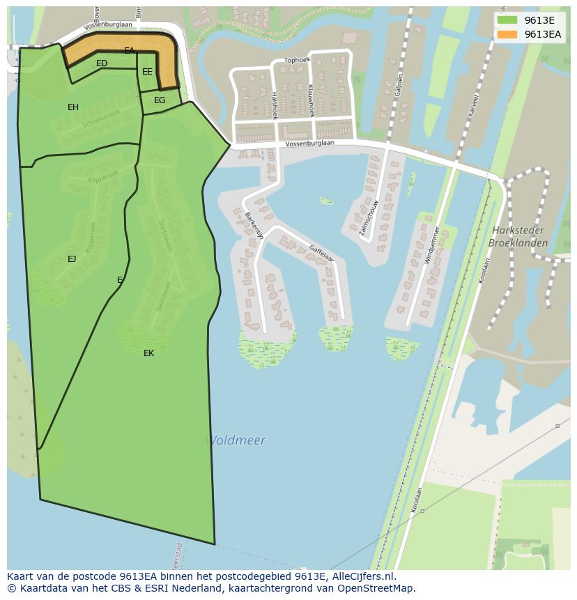 Afbeelding van het postcodegebied 9613 EA op de kaart.