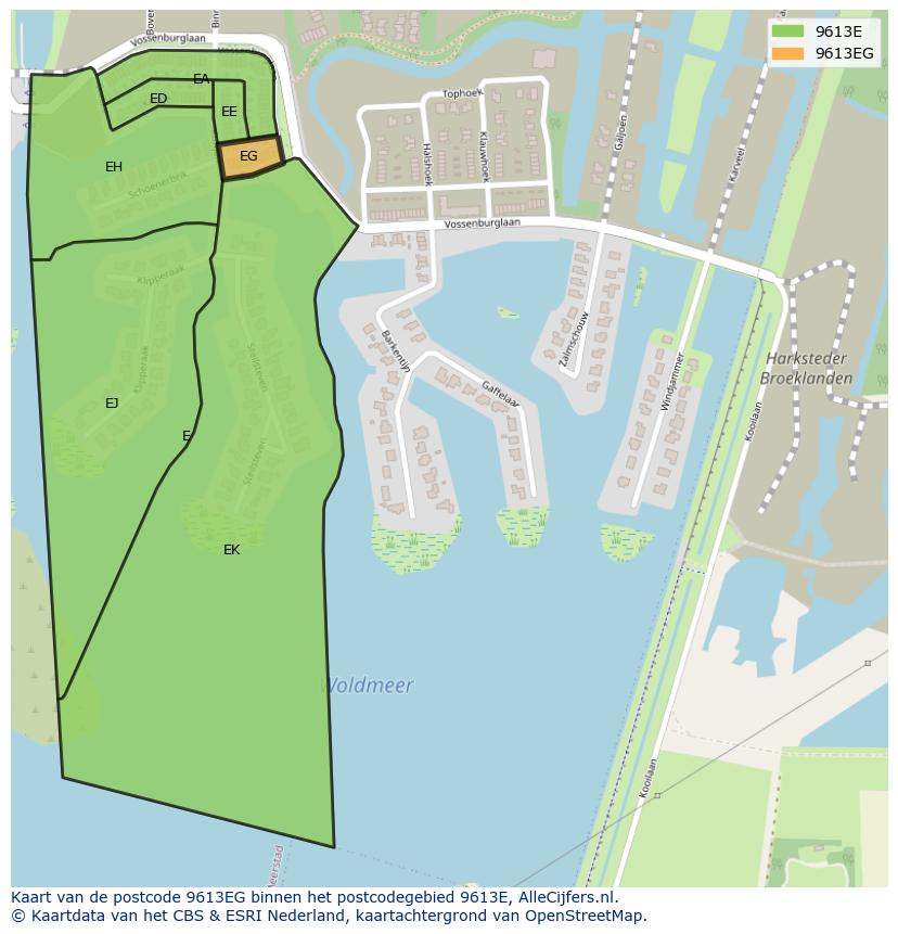 Afbeelding van het postcodegebied 9613 EG op de kaart.