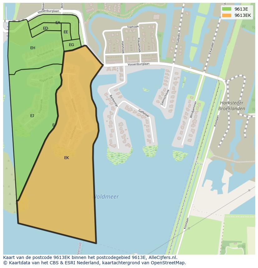 Afbeelding van het postcodegebied 9613 EK op de kaart.