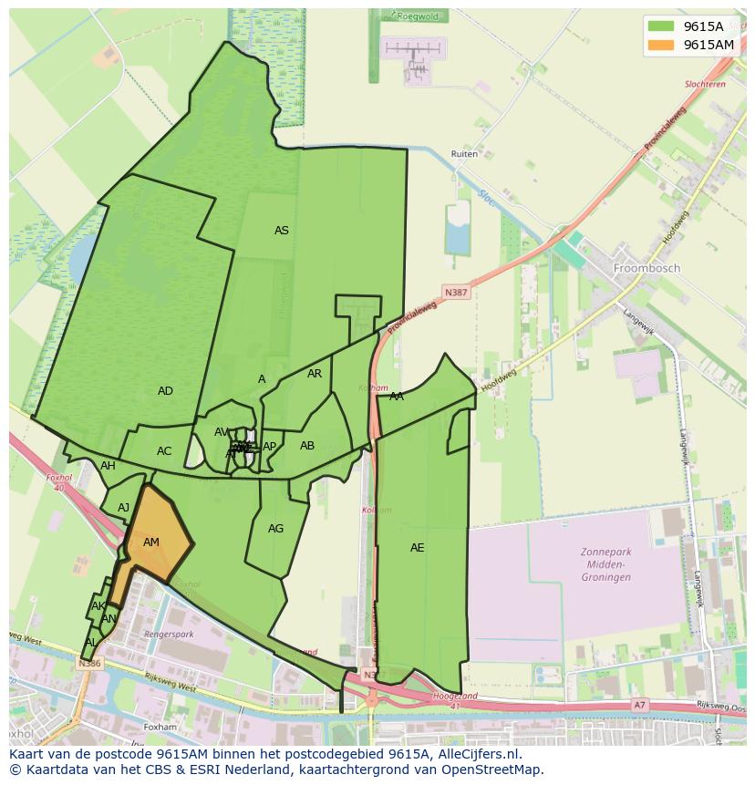 Afbeelding van het postcodegebied 9615 AM op de kaart.