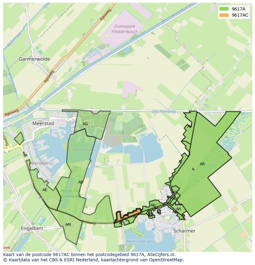 Afbeelding van het postcodegebied 9617 AC op de kaart.