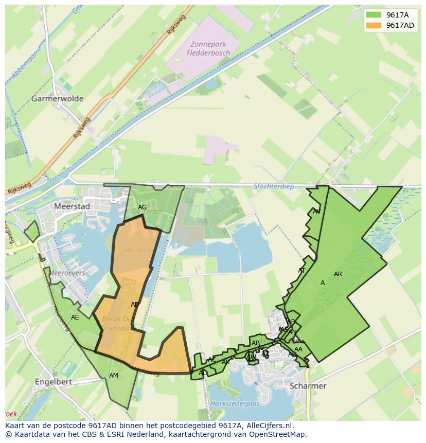 Afbeelding van het postcodegebied 9617 AD op de kaart.