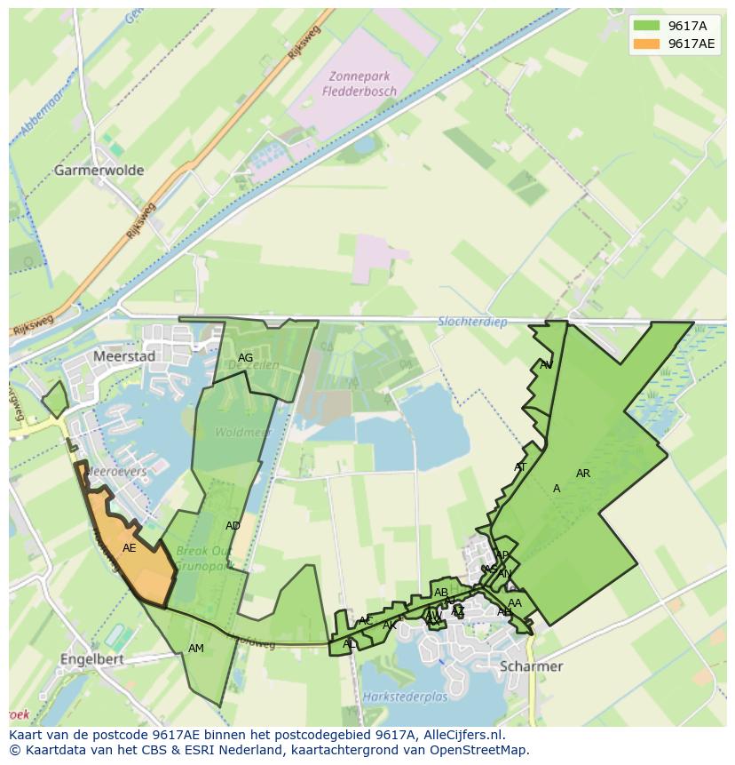 Afbeelding van het postcodegebied 9617 AE op de kaart.