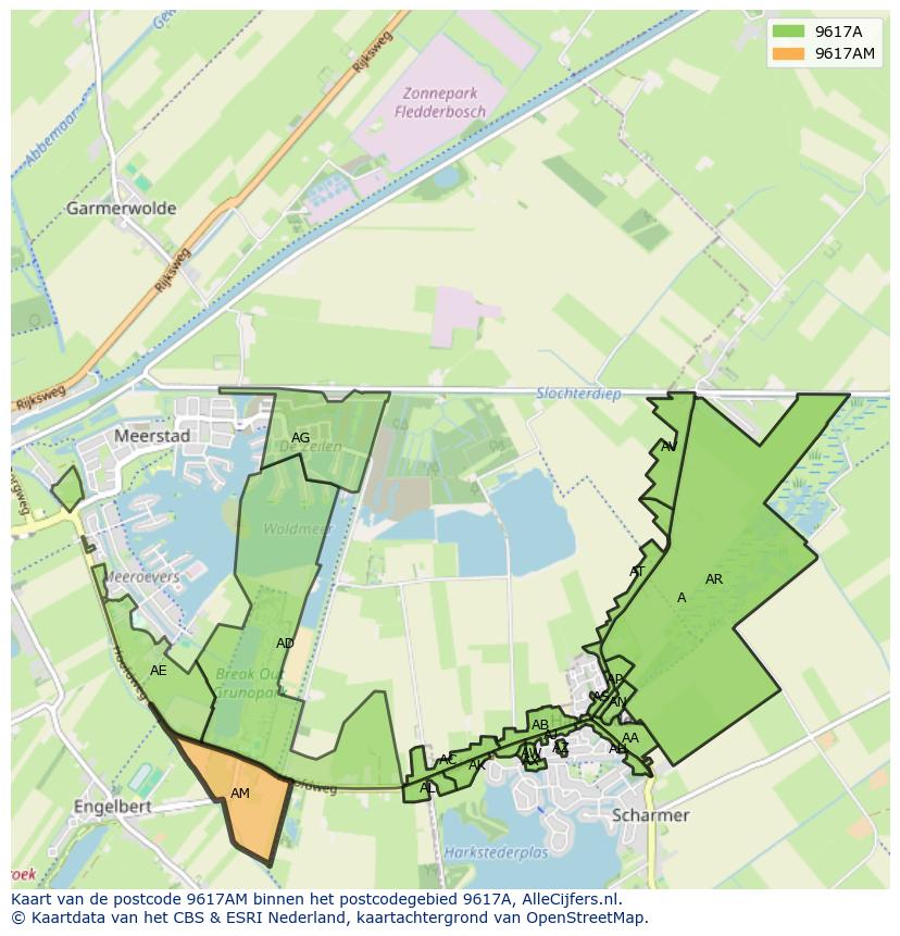Afbeelding van het postcodegebied 9617 AM op de kaart.