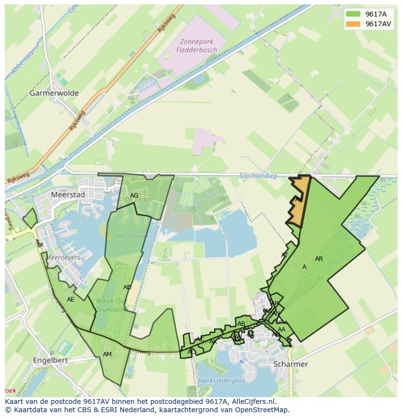 Afbeelding van het postcodegebied 9617 AV op de kaart.