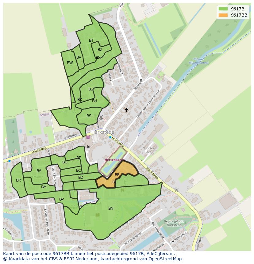 Afbeelding van het postcodegebied 9617 BB op de kaart.