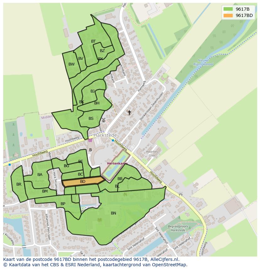 Afbeelding van het postcodegebied 9617 BD op de kaart.