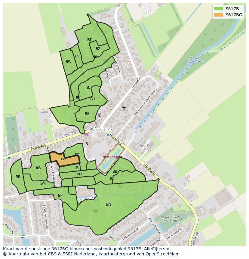 Afbeelding van het postcodegebied 9617 BG op de kaart.