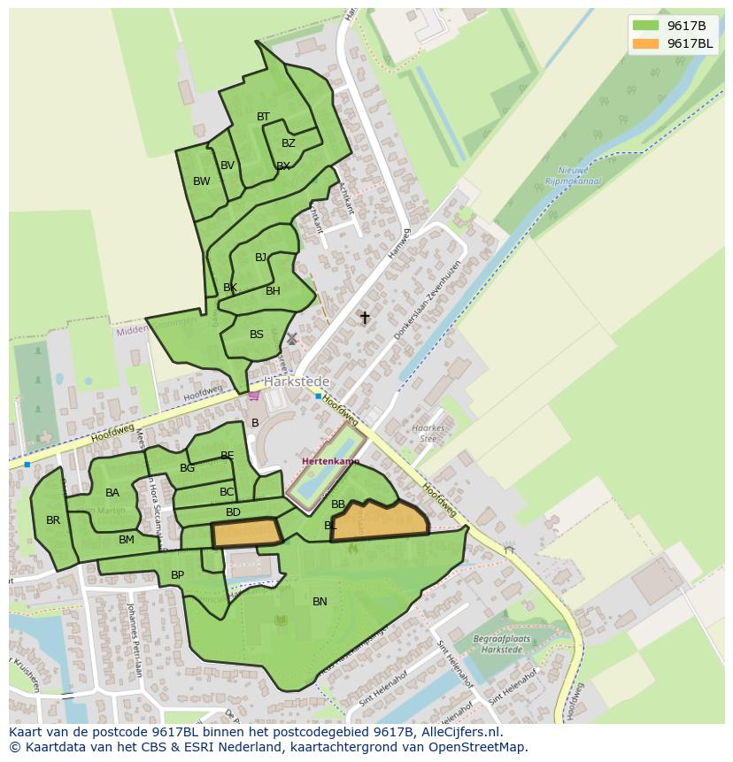 Afbeelding van het postcodegebied 9617 BL op de kaart.