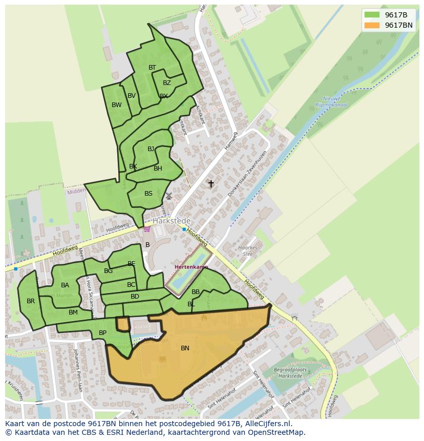 Afbeelding van het postcodegebied 9617 BN op de kaart.