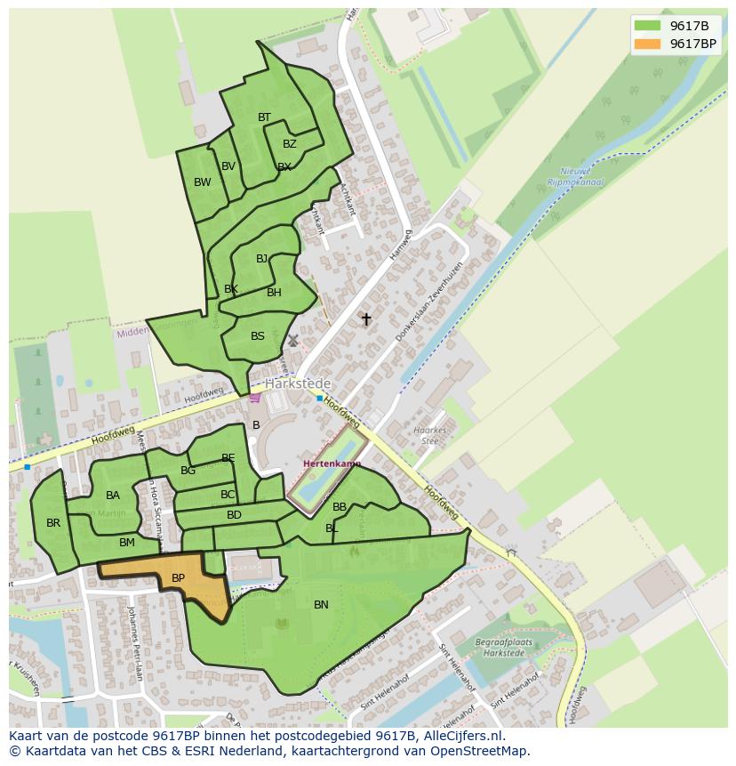 Afbeelding van het postcodegebied 9617 BP op de kaart.