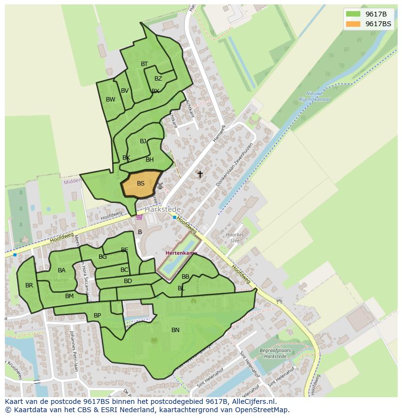 Afbeelding van het postcodegebied 9617 BS op de kaart.