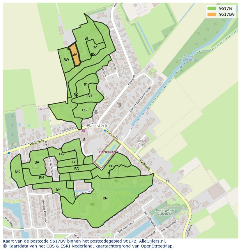 Afbeelding van het postcodegebied 9617 BV op de kaart.
