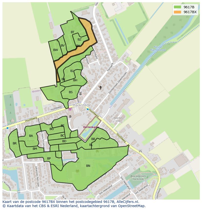 Afbeelding van het postcodegebied 9617 BX op de kaart.