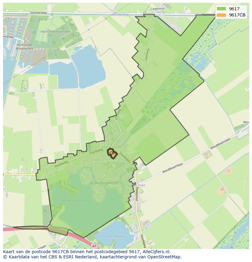 Afbeelding van het postcodegebied 9617 CB op de kaart.