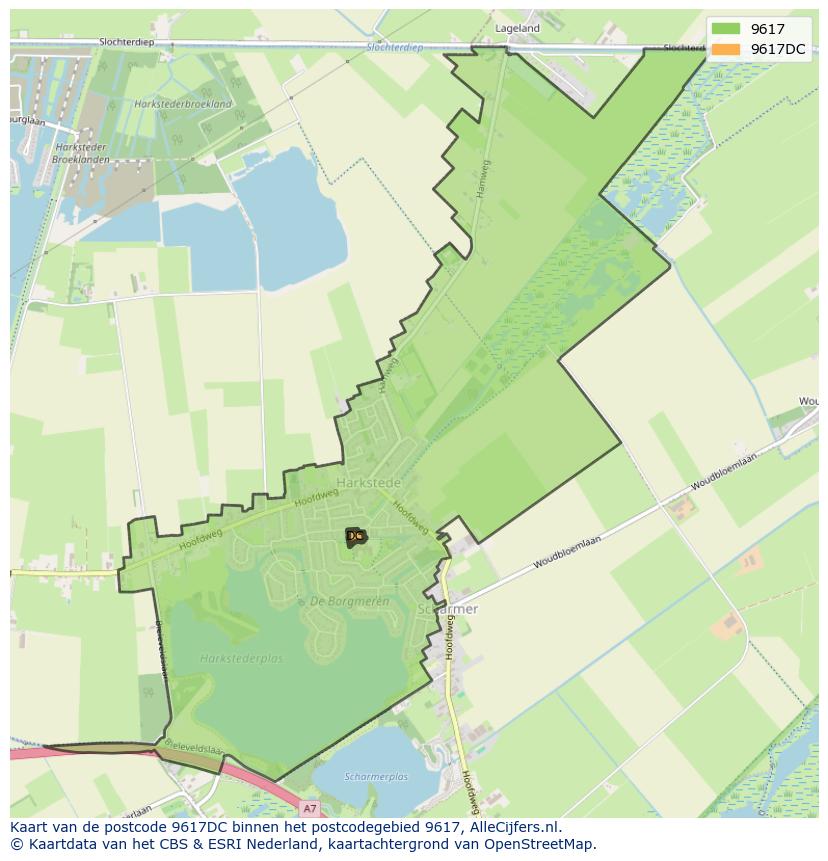 Afbeelding van het postcodegebied 9617 DC op de kaart.