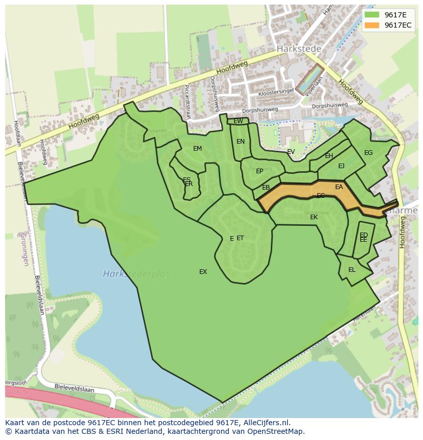 Afbeelding van het postcodegebied 9617 EC op de kaart.