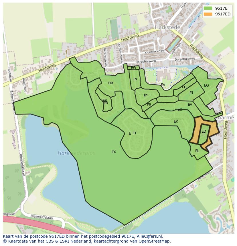 Afbeelding van het postcodegebied 9617 ED op de kaart.