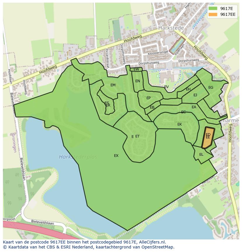 Afbeelding van het postcodegebied 9617 EE op de kaart.