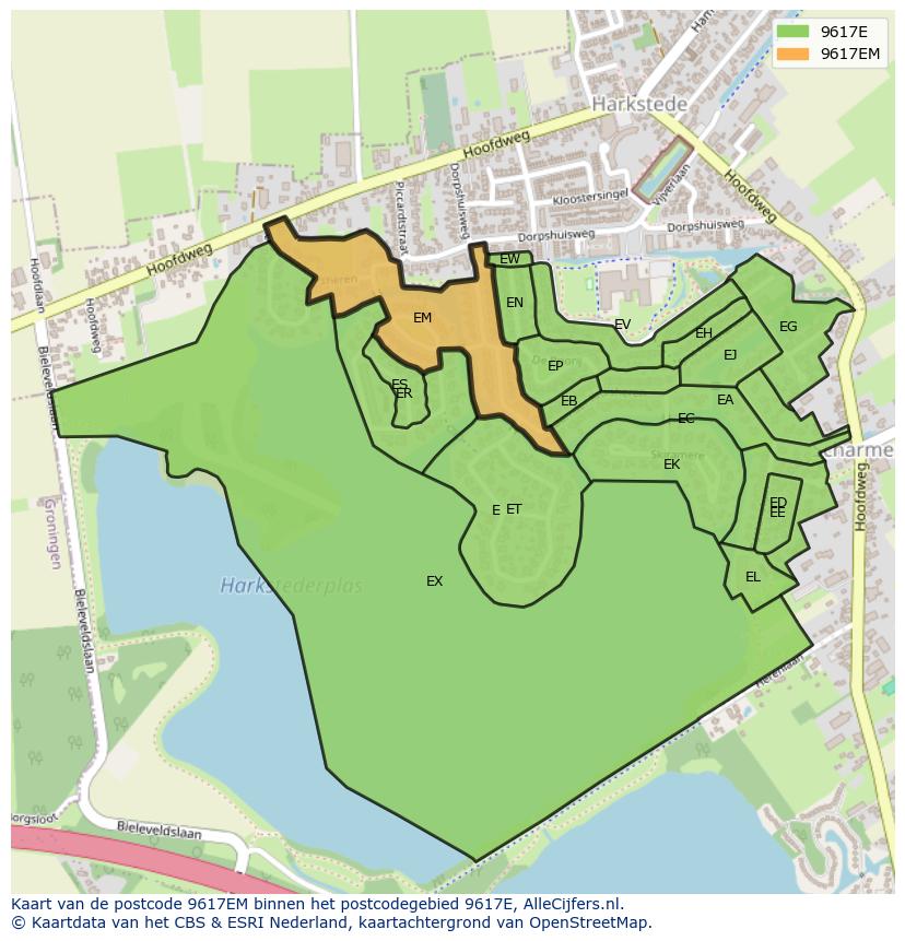 Afbeelding van het postcodegebied 9617 EM op de kaart.