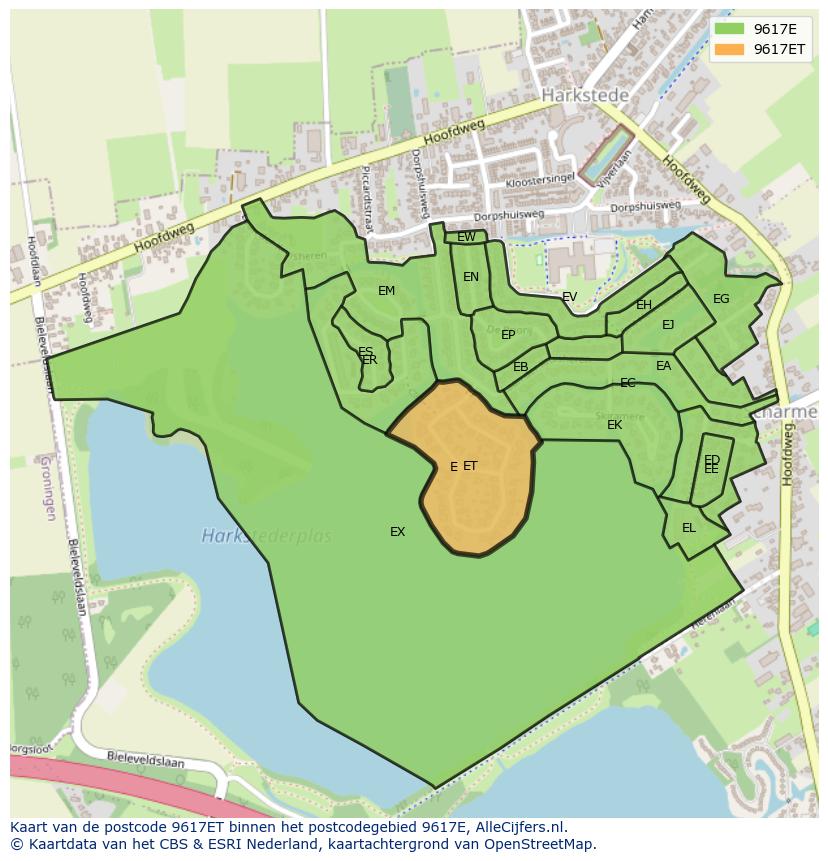 Afbeelding van het postcodegebied 9617 ET op de kaart.