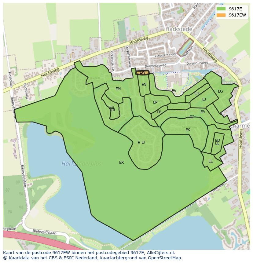 Afbeelding van het postcodegebied 9617 EW op de kaart.