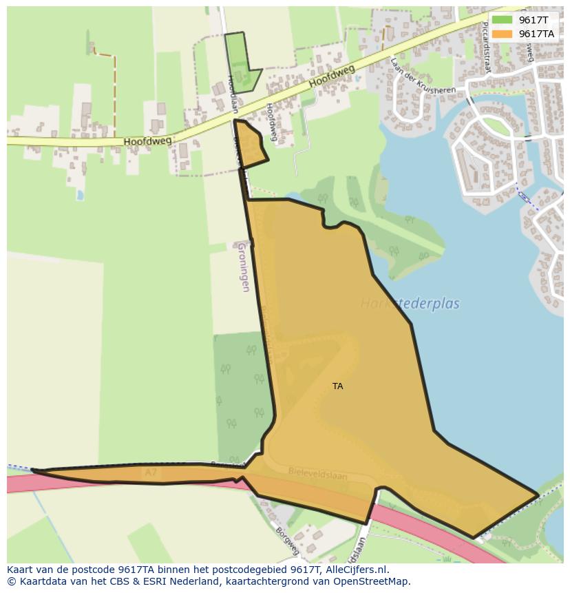 Afbeelding van het postcodegebied 9617 TA op de kaart.