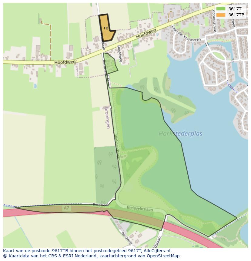 Afbeelding van het postcodegebied 9617 TB op de kaart.
