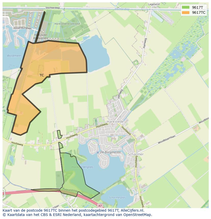 Afbeelding van het postcodegebied 9617 TC op de kaart.