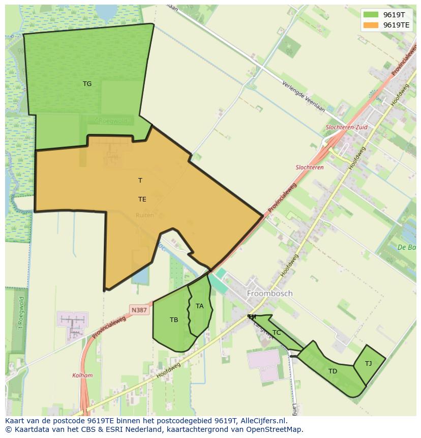 Afbeelding van het postcodegebied 9619 TE op de kaart.