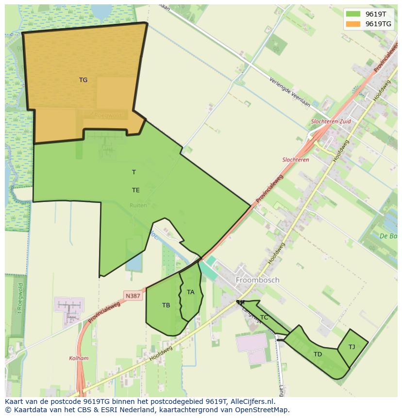 Afbeelding van het postcodegebied 9619 TG op de kaart.