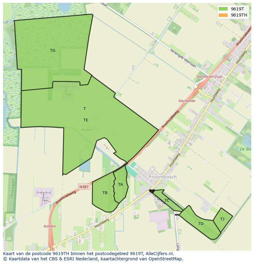 Afbeelding van het postcodegebied 9619 TH op de kaart.