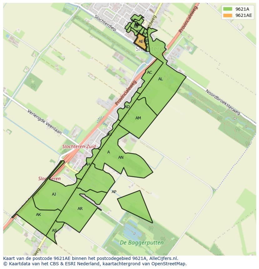 Afbeelding van het postcodegebied 9621 AE op de kaart.