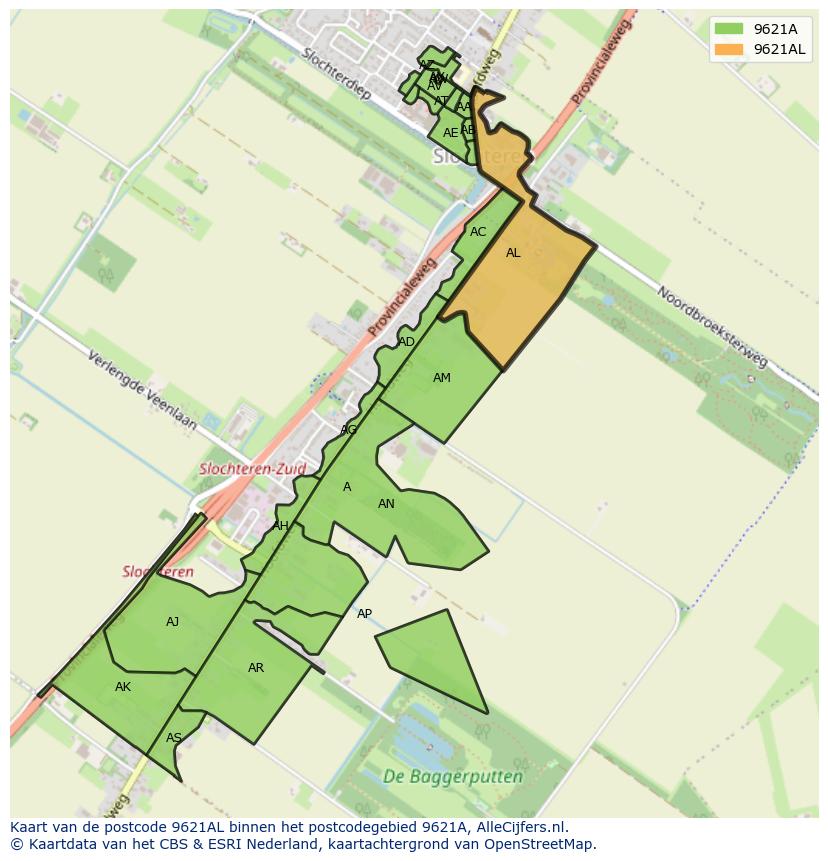 Afbeelding van het postcodegebied 9621 AL op de kaart.