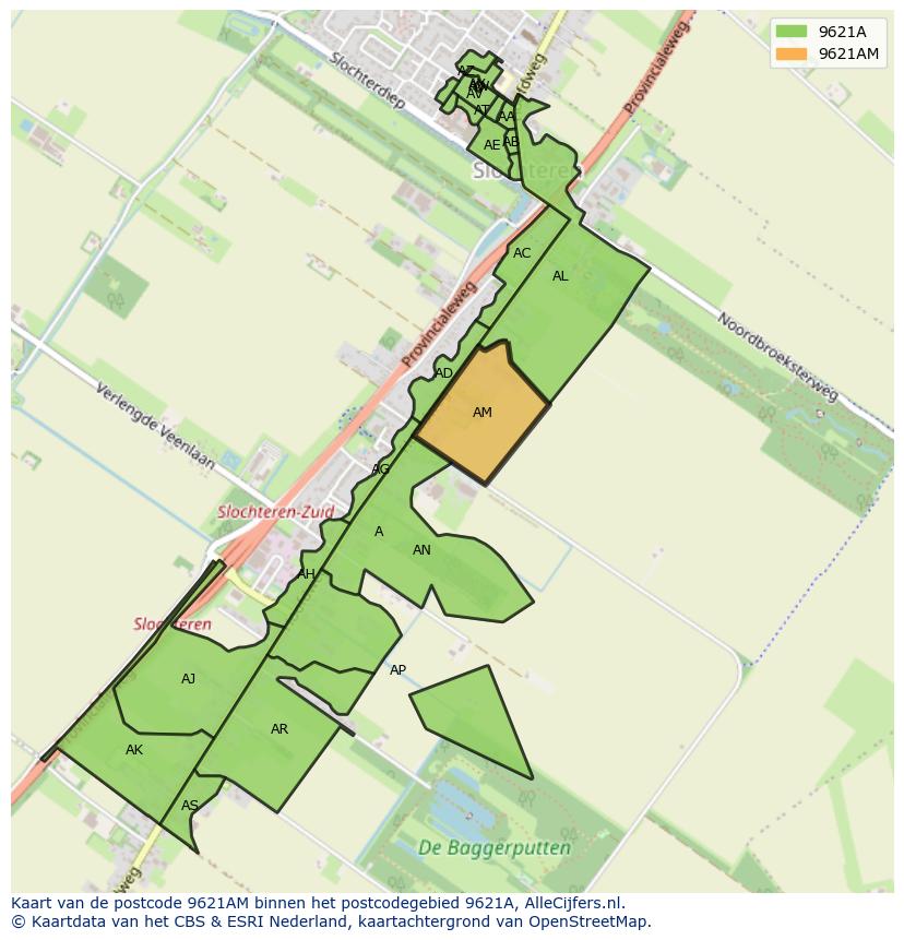 Afbeelding van het postcodegebied 9621 AM op de kaart.