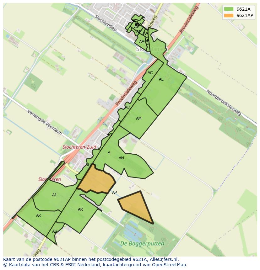 Afbeelding van het postcodegebied 9621 AP op de kaart.