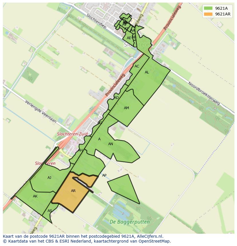 Afbeelding van het postcodegebied 9621 AR op de kaart.