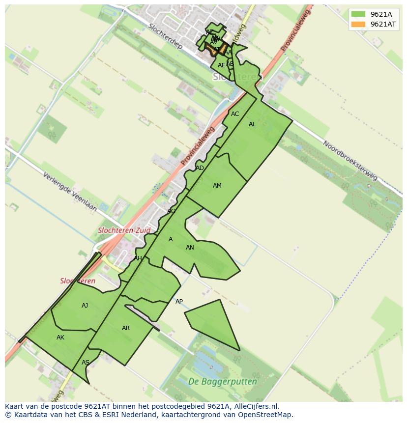 Afbeelding van het postcodegebied 9621 AT op de kaart.