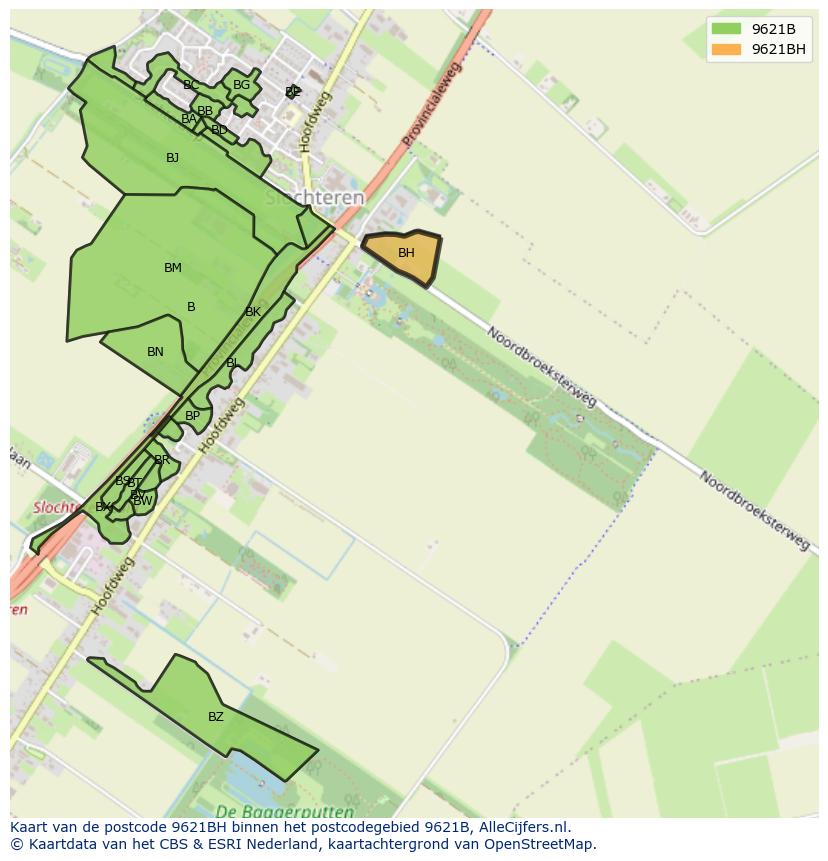 Afbeelding van het postcodegebied 9621 BH op de kaart.