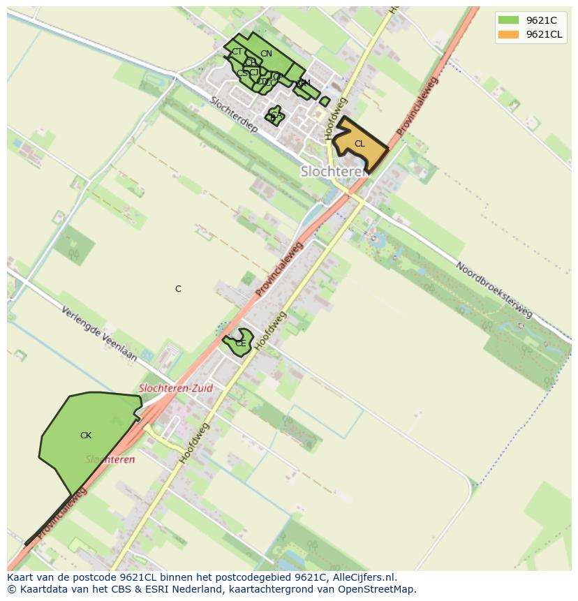 Afbeelding van het postcodegebied 9621 CL op de kaart.